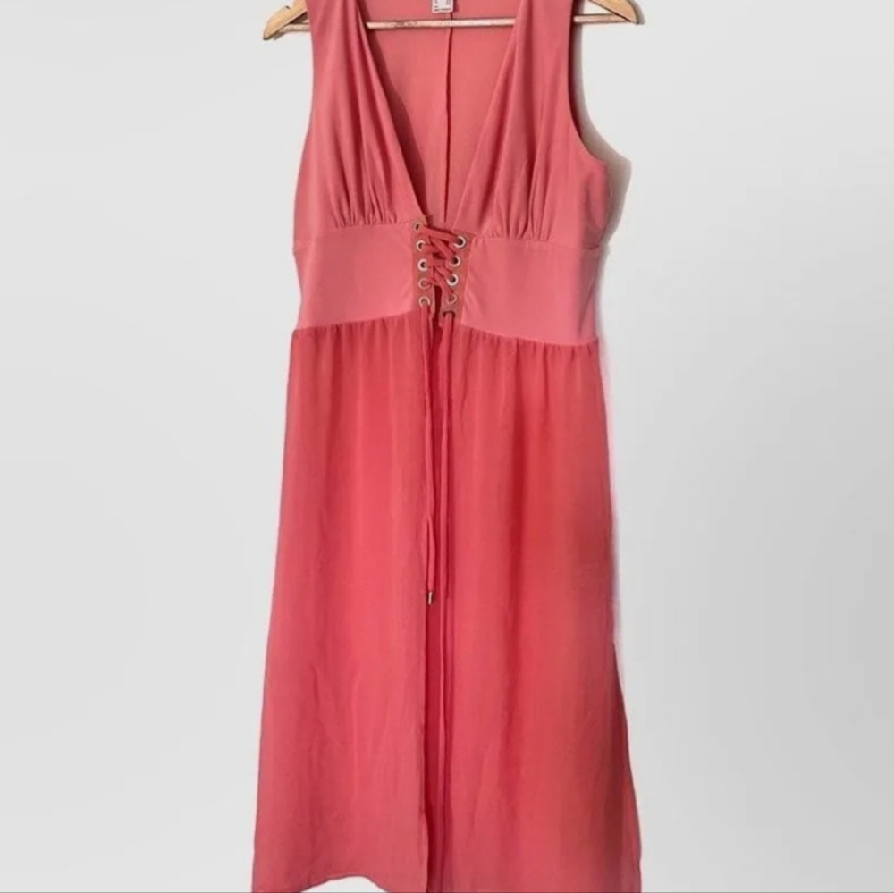 Coral Lace-Up Midi Top Dress